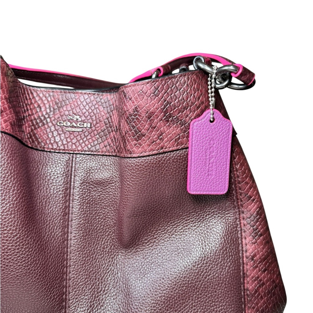 Coach Lexy Colorblock Pebble Leather & Genuine Snakeskin Shoulder Bag Burgundy - Picture 6 of 17